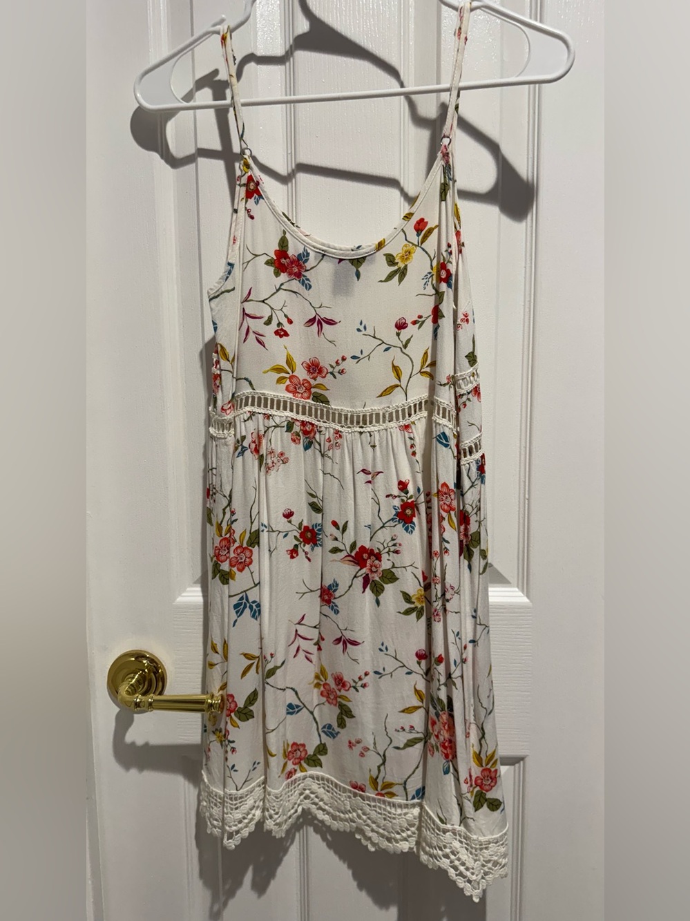 Forever 21 Floral White Mini Dress with Pink, Red, Blue & Yellow Flowers